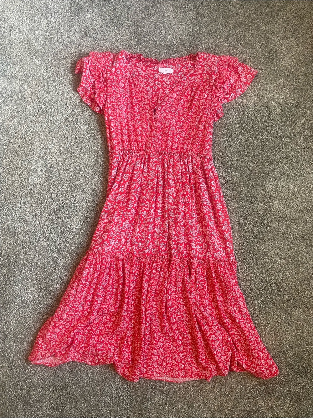 A Loves A Flutter Sleeve Red Floral Tiered Casual Dress Size Small